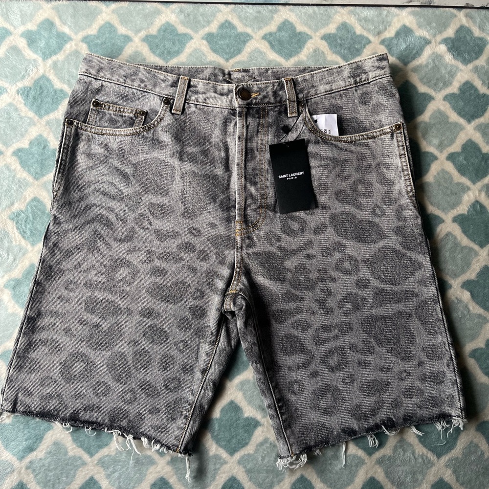 Saint Laurent Black and Gray Denim Shorts